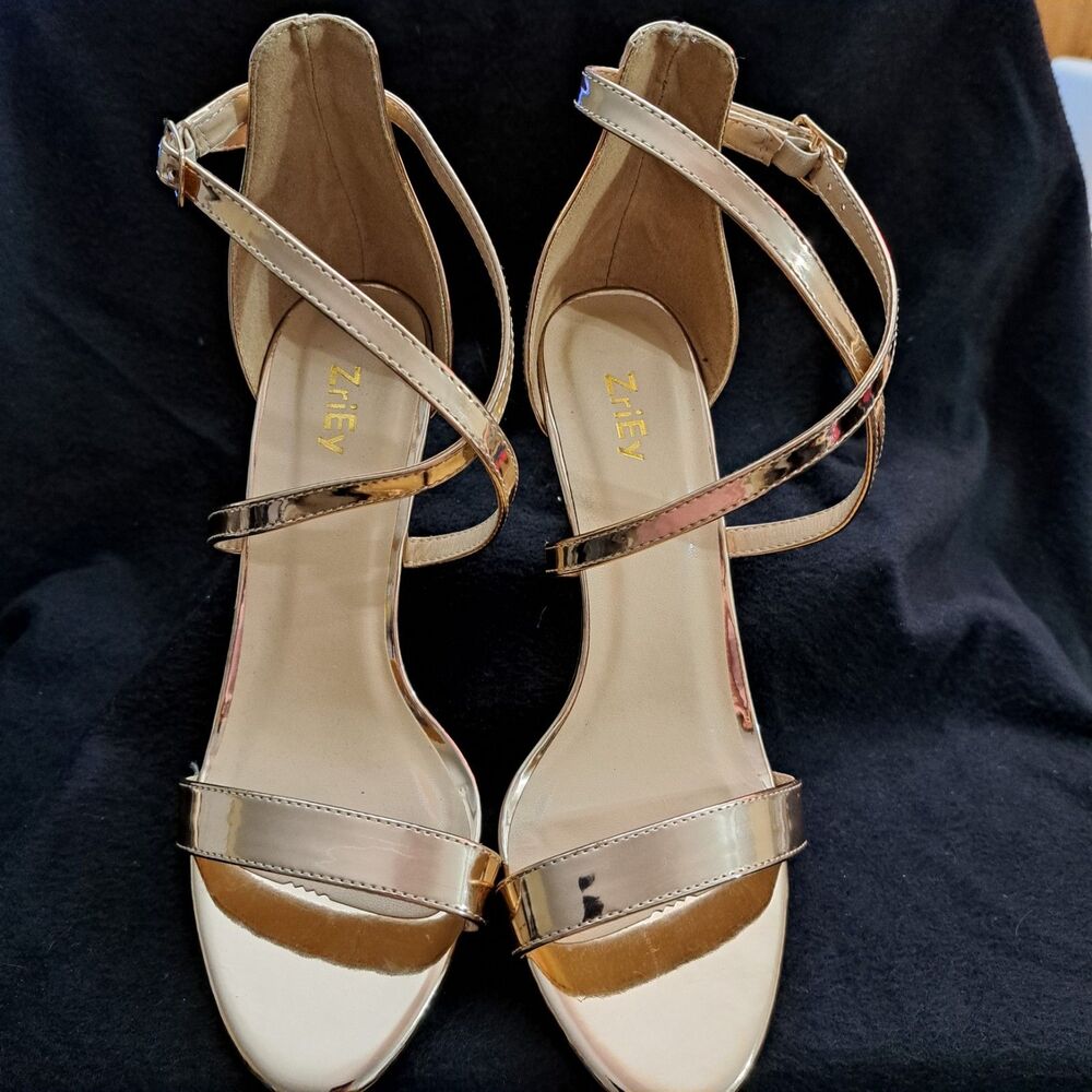 Zriey Strappy 3” Stiletto High Heels - Size 8 1/2M- metallic Rose Gold - Picture 2 of 11